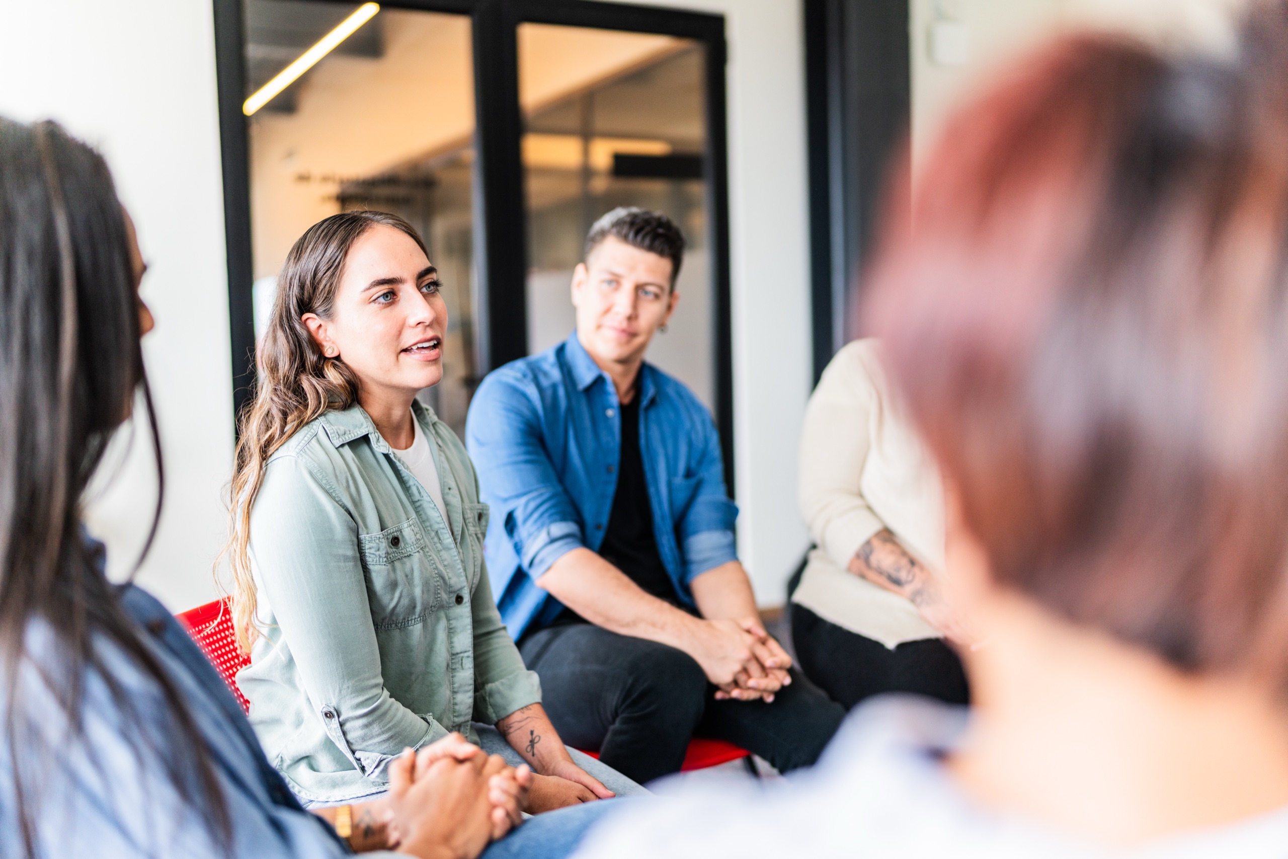 A therapy group in conversation